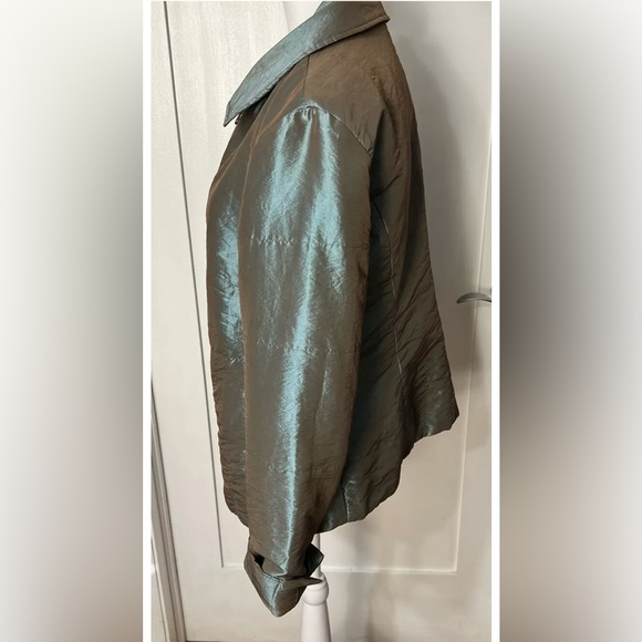 Women’s All Season Coat Spanner Metallic Teal Brown Waist Length Medium Jacket - Picture 4 of 8